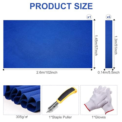 Pool Table Felt,8.53'/ 9' Billiard Cloth with 6 Pcs Cloth Strips and Staple Remover,Gloves,Pool Table Felt Replacement kit for Bars Clubs Family - color: Blue, size: 8.53FT