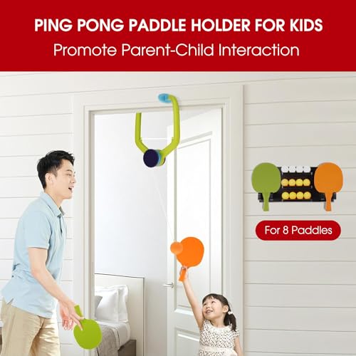 Ping Pong Paddle Holder, Ping Pong Paddle Storage Rack Wall Mounted Holds 8 Paddles and 12 Balls, Table Tennis Racket Display Organizer for Game Room,Home - color: Black