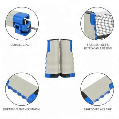 Retractable Table Tennis Net and Post Set, Clamp-On Ping Pong Net for Flat Surfaces, Portable ABS Plastic Game Accessory - color: Gray