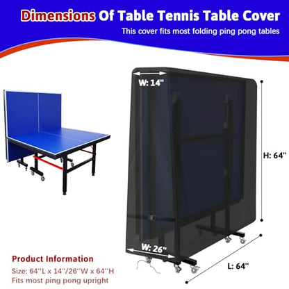 Ping Pong Table Cover, Outdoor & Indoor Waterproof Tennis Table Cover for Folding Ping Pong Table,600D Heavy-Duty All Weather Protection Dust Cover - 64'' x 26'' x 64''