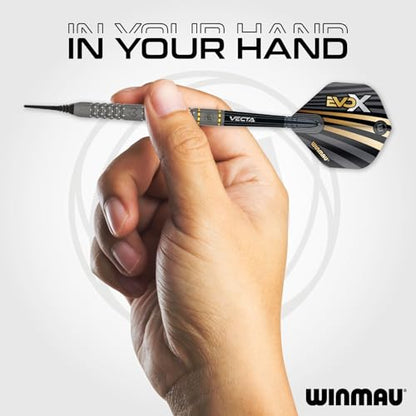 Winmau Michael Van Gerwen MvG EvoX Professional Darts Set - 90% Tungsten Darts with Flights & Shafts - Precision Grip Barrels for Steel Tip & Soft Tip Darts - Available in 18g - 24g Weights - size: 18g - Soft Tip