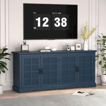 Bigbiglife 70.2" Wood Buffet Cabinet, Farmhouse Buffet Sideboard Cabinet with 4 Doors and Adjustable Shelves, Coffee Bar Wine Bar Storage Cabinet for Kitchen, Living Room, Blue - color: Blue