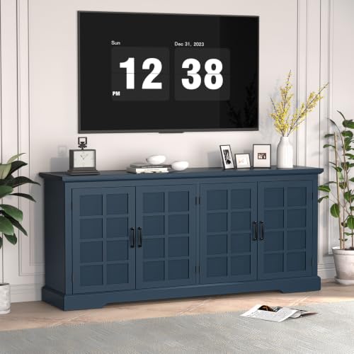 Bigbiglife 70.2" Wood Buffet Cabinet, Farmhouse Buffet Sideboard Cabinet with 4 Doors and Adjustable Shelves, Coffee Bar Wine Bar Storage Cabinet for Kitchen, Living Room, Blue - color: Blue