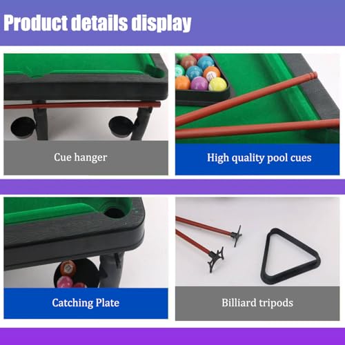 Mini Pool Table Toy – Portable Billiards Game Table for Kids & Adults, Desktop Billiard with Balls & Sticks, Family Game Night Gift for Boys Girls - color: Black & Green