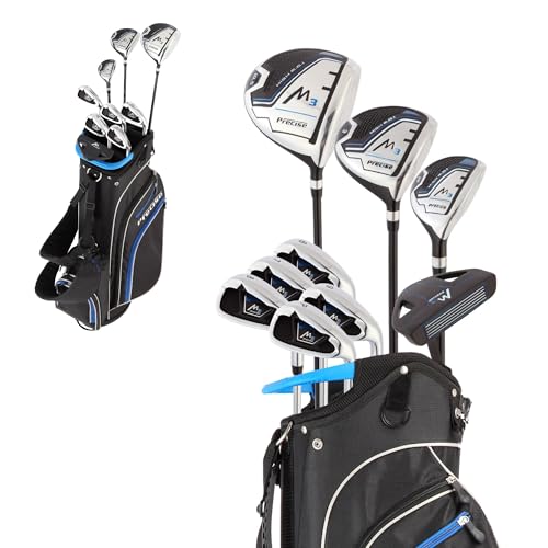 Precise M3 Men’s 14-Piece Golf Set – 460cc Driver, Wood, Hybrid, 6-PW Irons, Putter, Stand Bag, 3 Headcovers and Cover - RH - size: Blue - Petite Size -1"