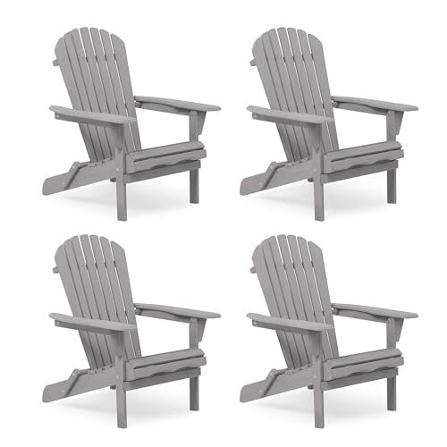 Wooden Folding Adirondack Chair Set of 4, Half Pre-Assembled Wood Lounge Chair for Outdoor Patio Garden Lawn Backyard Deck Pool Beach Firepit - color: Grey, size: 36x31x28in x4P