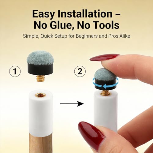Pool Cue Tips, 12 Sets Screw on Pools Stick Tips with Ferrules, 12mm/13mm Billiard Cue Tips Replacement Kit, No Need Glue or Clamp for Snooker and Pool Cues