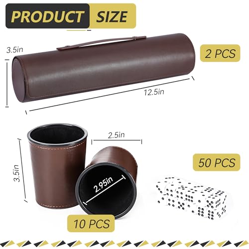 Leather Dice Cup Set, 5 Black Dice Cups + 25 Dices + Exclusive Storage and Transport Case Made of Faux Leather (Brown x2) - color: Brown X2