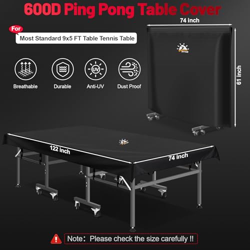 Zettum Ping Pong Table Cover - Table Tennis Cover Waterproof & Heavy Duty, 600D Covers for Table Tennis, Indoor Outdoor Table Covers Fits Universal 9x5 FT Tables Folding & Flat Tables