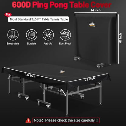 Zettum Ping Pong Table Cover - Table Tennis Cover Waterproof & Heavy Duty, 600D Covers for Table Tennis, Indoor Outdoor Table Covers Fits Universal 9x5 FT Tables Folding & Flat Tables