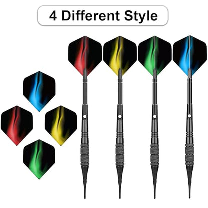 Soft Tip Darts Set 18g, 12 Pack with 100 Tips and 24 Flights | 12 soft tip darts, 18g weight, aluminum shafts, knurled barrels, 100 spare tips, 24 flights, for electronic dartboards