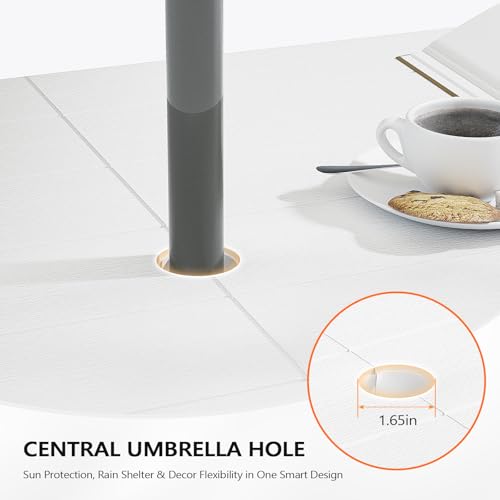 VINGLI Folding Picnic Table and Bench Set with Umbrella, Portable Outdoor Dining Furniture for Camping, Patio, Backyard, Wood Grain Plastic Top with Metal Frame with Light Blue Umbrella - color: White, style: With Light Blue Umbrella