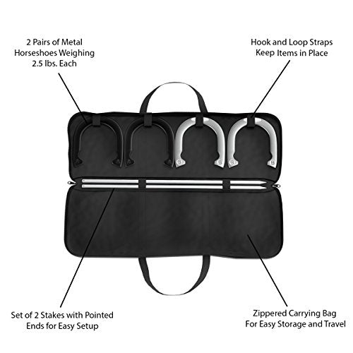 Professional Grade Horseshoe Set - Heavy-Duty Set with Carrying Bag, 4 Horse Shoes, and 2 Poles - Outdoor Games for Adults and the Whole Family by Trademark Games