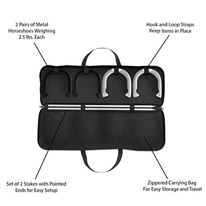 Professional Grade Horseshoe Set - Heavy-Duty Set with Carrying Bag, 4 Horse Shoes, and 2 Poles - Outdoor Games for Adults and the Whole Family by Trademark Games