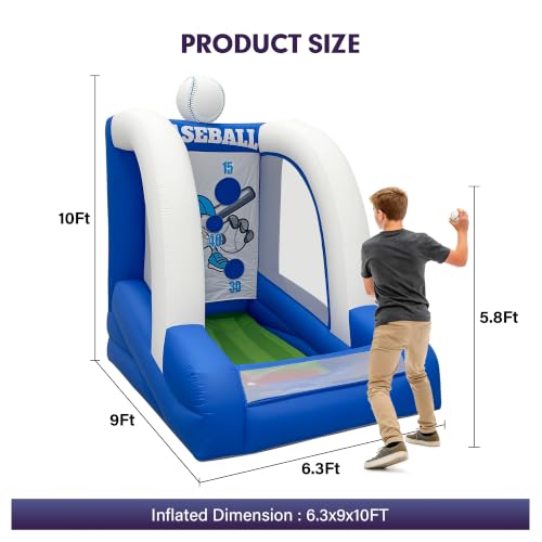 10FT Inflatable Baseball Toss Game with 8 Balls & Built-in Blower, Easy Setup Baseball Pitching Target Carnival Game for Indoor/Outdoor Parties, Events & Backyard Fun