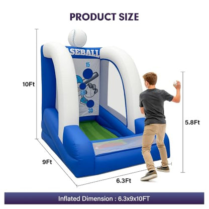 10FT Inflatable Baseball Toss Game with 8 Balls & Built-in Blower, Easy Setup Baseball Pitching Target Carnival Game for Indoor/Outdoor Parties, Events & Backyard Fun
