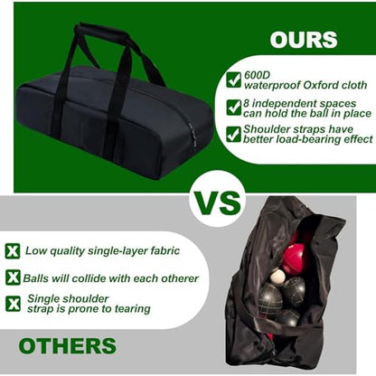Bocce Ball Bag - Waterproof Carrying Case, Zipper Storage Organizer | Portable Bocce Set Holder for Outdoor Lawn Backyard Camping Beach Exercise Games Sportsmen Travel Use