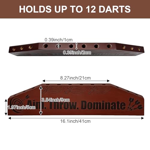 Wall Mounted Dart Holder Wall Caddy, Wooden Dart Rack Holds 12 Darts, Dart Board Accessories Display Stand for Dart Game, Dartboard Wall Storage Organizer