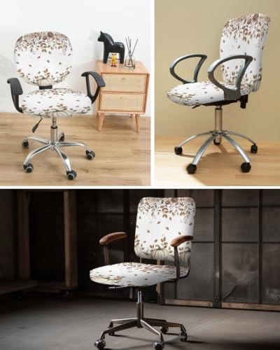 Savannan Office Chair Cover, Autumn Idyllic Plant Pumpkin Floral Protective Stretch Elastic Universal Cover for Desk Task Chair,Computer Rotating Chair 1 Pcs Light Brown and White