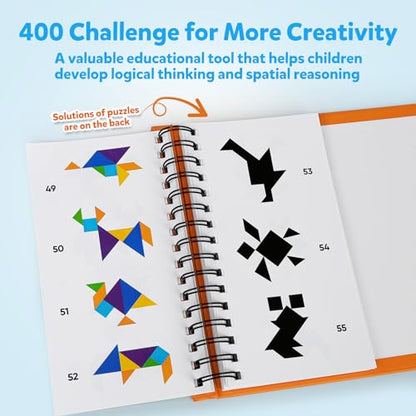 Magnetic Tangram Puzzle with 3D Building Blocks, Road Trip Essentials Travel Tangram with 400 Solution Montessori Travel Toys for Kids Magnetic Puzzles Brain Teasers Gifts for Kids Adults - style: 400 Solution