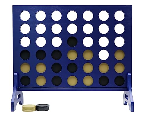 Giant 4 in a Row Game for Family & Adults – Tailgating Pros Jumbo Navy Wooden Four in a Row Indoor & Outdoor Yard Game for Family Party Fun, Portable Activities for Patio, Backyard, and Camping - color: Black / Gold