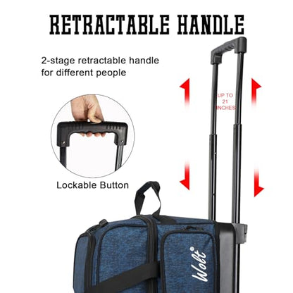WOLT Double Roller 2 Ball Bowling Bag with Separate Shoe Compartment, Large Capacity Bowling Ball Bag with Accessory Pocket, Retractable Handle Extends to 40" - color: HealthBlue