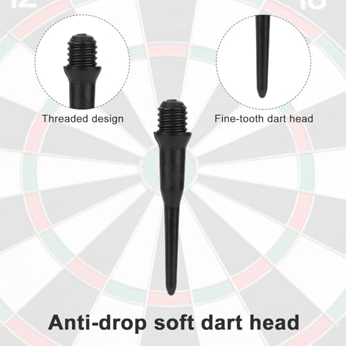 300pcs 2BA Thread Soft Tip Dart Points, Black Plastic Replacement Dart Tips for Dart Board Easy Install Dartboards Accessories