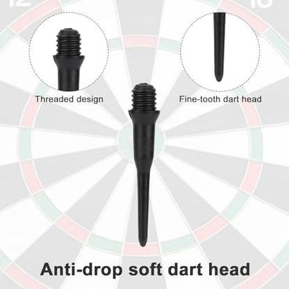 300pcs 2BA Thread Soft Tip Dart Points, Black Plastic Replacement Dart Tips for Dart Board Easy Install Dartboards Accessories
