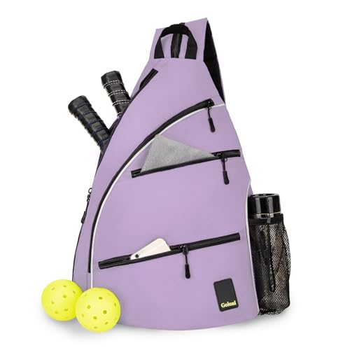 Goloni Pickleball Bag for Women Men, Convertible Pickleball Backpack Sling Bag with Fence Hook, Waterproof Polyester Paddle Bag with Multiple Compartments - color: Light Purple