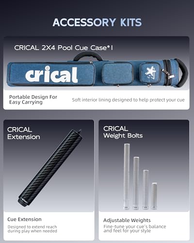 CRICAL COWCUE 58-Inch Carbon Fiber Pool Cue, Low Deflection, 12.5mm Tip | Adjustable pool cue with 3/8x8 joint for stable control, regular billiards practice and pool hall play. - color: CW-01-set5