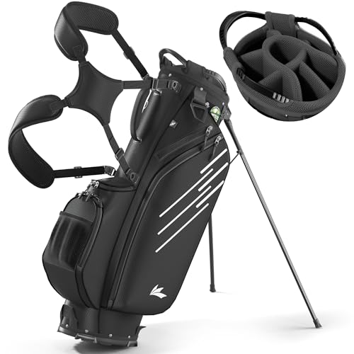 8-Way Golf Stand Bag, Lightweight Golf Bag with Dual Strap & Full-Length Dividers, Portable Golf Club Carry Bag with Multiple Pockets, Waterproof Rain Hood for Men Women - color: Jet Black