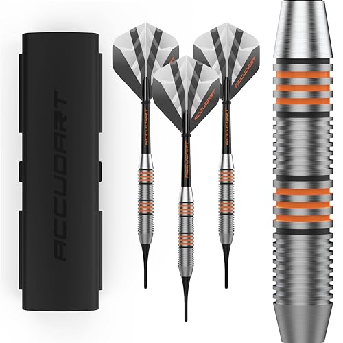 Accudart Soft Tip Dart Set 2.0 – Stainless Steel Barrel, Radial Grooves, Polycarbonate Shafts, Standard Flights, Tri‑Fold Storage Case – Includes Soft Tip Points