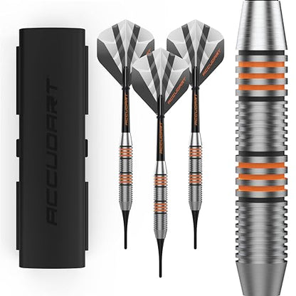Accudart Soft Tip Dart Set 2.0 – Stainless Steel Barrel, Radial Grooves, Polycarbonate Shafts, Standard Flights, Tri‑Fold Storage Case – Includes Soft Tip Points