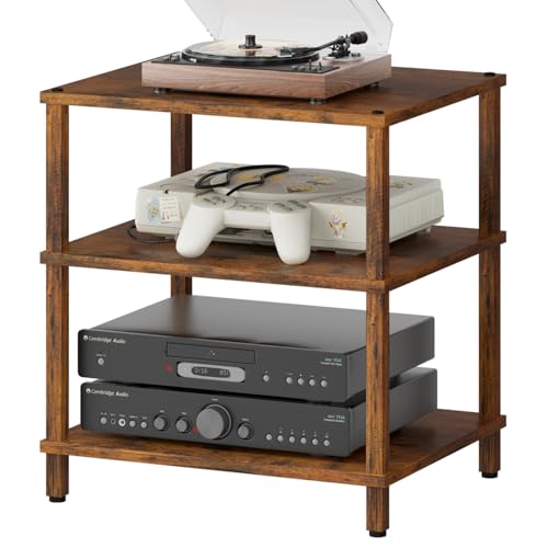 LELELINKY 3-Tier AV Media Player Stand, Brown Stereo Cabinet, Modern Stereo Cabine,Game Console Shelf,Wooden TV Stand,Multifunctional Entertainment Center, Suitable for Home, Conference Room - color: Brown, size: 3 Tier