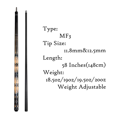 Carbon Fiber Pool Cue,11.8mm/12.5mm Low Deflection Cue Stick,Professional Pool Stick with Case - color: MF3, size: 11.8mm