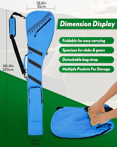 Big Teeth Golf Sunday Bag, Small Golf Bag Lightweight, Par 3 Golf Bag for A Few Clubs Driving Range, Practice with Carry Shoulder Strap Foldable Multi-Colour - color: Light Blue