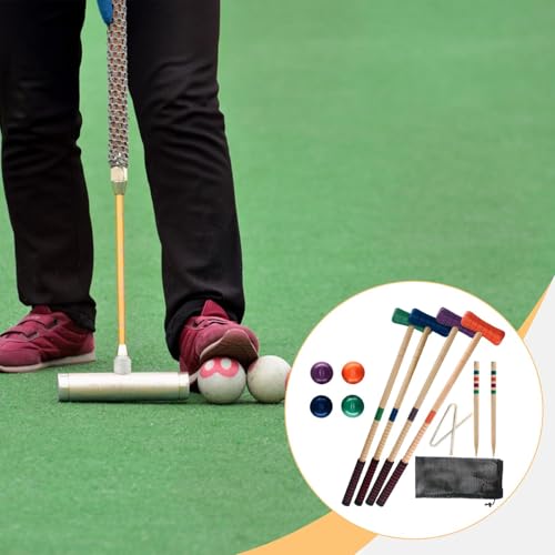 Croquet Set for 4 Players with Storage Bag, Wood & EVA Lawn Game for Family, Backyard, Park