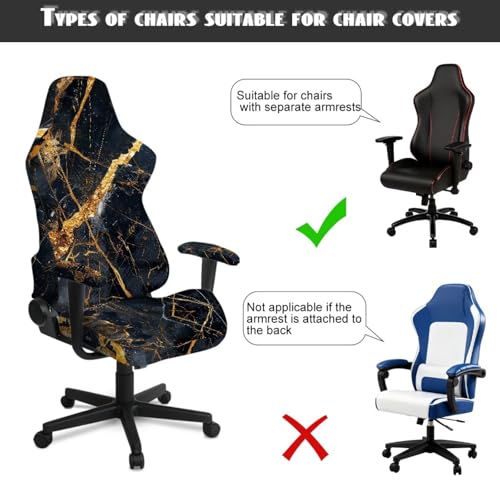 Black Gold Marble Texture Print 4 Pieces Gaming Chair Covers for Cats Breathable Rotating Gaming Chair Protector Computer Chair Seat Slipcovers with Armrest Covers - color: Black Gold Marble Texture
