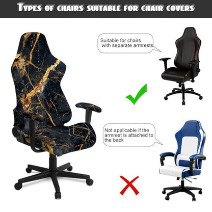 Black Gold Marble Texture Print 4 Pieces Gaming Chair Covers for Cats Breathable Rotating Gaming Chair Protector Computer Chair Seat Slipcovers with Armrest Covers - color: Black Gold Marble Texture