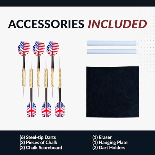 Hathaway Farmington 18-in Bristle Dart Board and Cabinet Set – Includes Self Healing Sisal Board, Rotatable Number Ring, Chalk Scoreboards & Steel-Tip Darts - Complete Dart Accessories - Walnut
