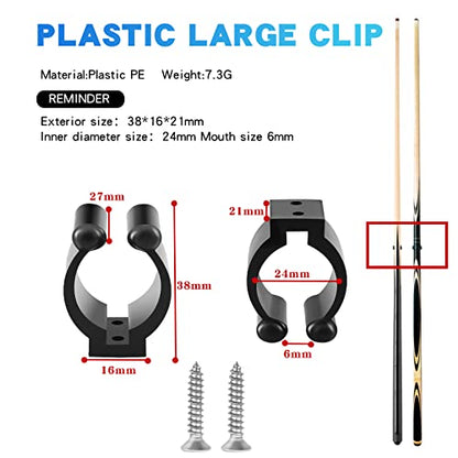 12 PCS Pool Cue Holder Clamps(Include Screws), Billiards Snooker Cue Locating Clip Holder Regular Fishing Rod Storage Clips Black for Pool Cue Racks Include Screws - color: Big