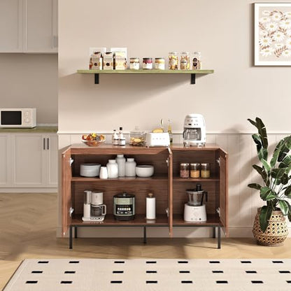 BVIUNTWO Modern Storage Cabinet with Slatted Doors,Sideboard Buffet Cabinet with Adjustable Shelf and Metal Legs for Kitchen,Dining Room,Living Room,47 Inch, Brown - size: 47 Inch