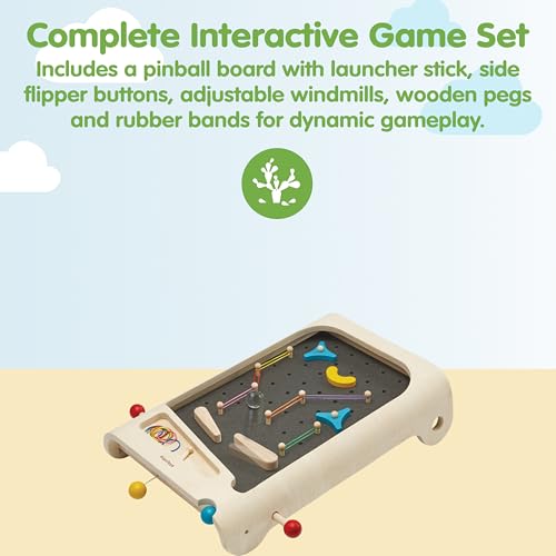 PlanToys® Pinball Wooden Tabletop Arcade Game for Kids Ages 3+ | Montessori Toy for Coordination, Focus & Fine Motor Skills | Eco-Friendly Educational Indoor Game
