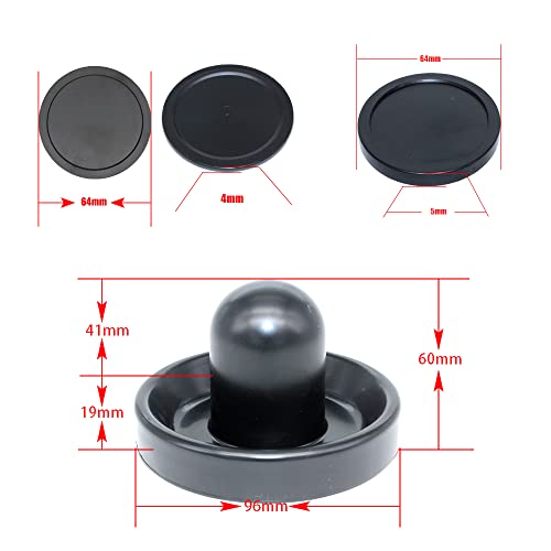 Air Hockey Paddles and Pucks, Goal Handles Replacement Accessories for Game Tables (4 Striker 96mm with Pads, 8 Pucks 64mm Thick and Thin)