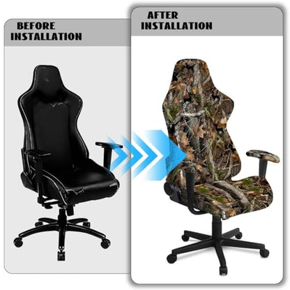 Suobstales Deer Hunting Camo Pattern Ergonomic Office Computer Game Chair Slipcovers with Armrest Cover, Stretchy Polyester Covers for Reclining Racing Gaming Chair - color: Deer Hunting Camo