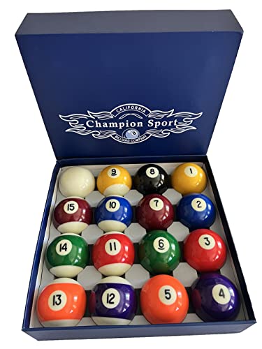 Champion Deluxe 2-1/4" Billiard Pool Ball Set Complete 16 Ball Set (Several Style Available) - color: Champion Classic Standard Set