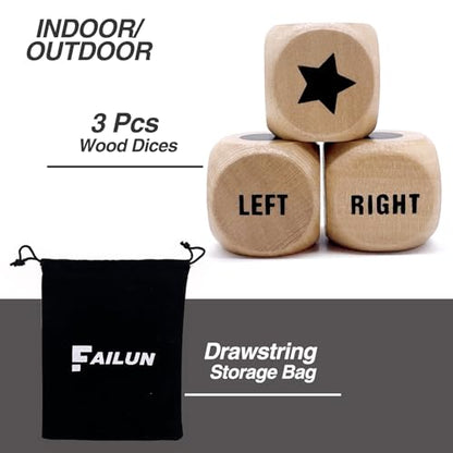 Left Right Cen-TER Game Dice 1 Inch Wooden Dice with Drawstring Bag, Easy to Store and Carry Around, Convenient for Travel (3 pcs)