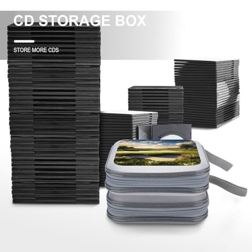 Golf Course CD Case 40 Capacity Hard Plastic DVD Case Portable Zipper CD Cases Holder Large Storage Disc Wallet Bag DVD Disc Cases Storage Binder Home Travel