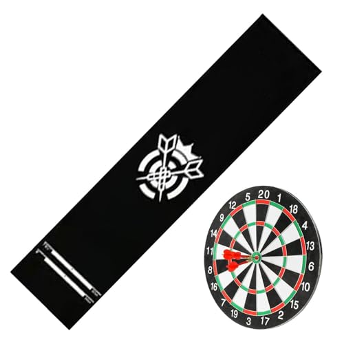 Dart Mat with Throw Line – Crystal Velvet 34x300cm Portable Non Slip Darts Distance Mat with Printed Throw Line Floor Protection Runner | Professional Dart Board Setup Accessory - color: Black and white