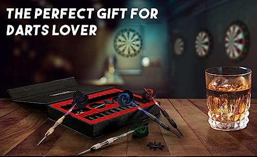 WINSDART Darts Metal Tip Set Professional Metal Darts for Dartboard Steel Tip Darts with Nonslip Iron Barrel Aluminum Dart Shafts,Extra Flights,Dart Sharpener,Gift Box - style: Flame Laser Darts Set